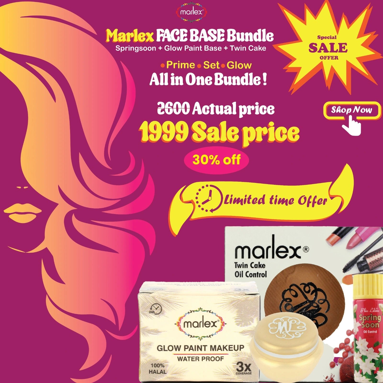 ✨ Marlex FACE BASE Bundle – Springsoon + Glow Paint Base + Twin Cake